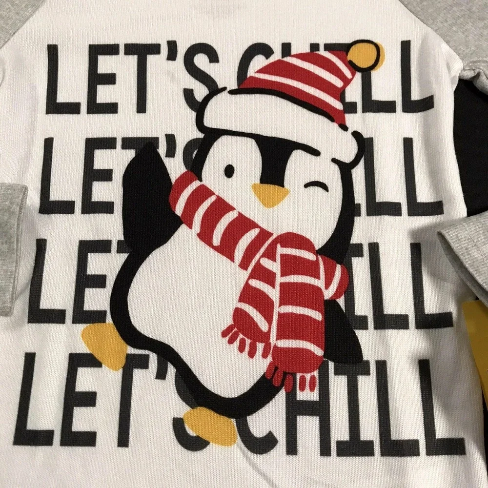 Cuddl Duds Toddler Boys 2pc Pajama Set Size 3-4T Penguin Holiday Print Blue Gray